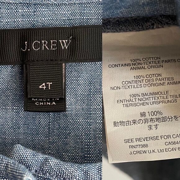 J. CREW Blue Chambray Denim Popover Long Sleeve Shirt Blouse Top Ruffle 4T - Picture 6 of 7